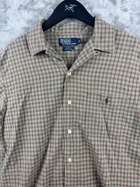 Vintage Polo Ralph Lauren Shirt Plaid Camp Loop Collar Shirt Mens Medium Cotton